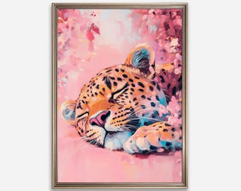 Pink Leopard Wall Art, Flora Leopard Poster, Maximalist Wall Art, Pink Wall Art, Preppy Wall Art, Dopamine Decor, Printable Art 84
