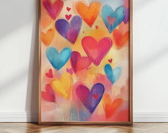 Heart Poster, Colorful Wall Art, Abstract Poster, Retro Wall Art, Abstract Painting, Love Painting, Boho Apartment Decor Printable Art, 228