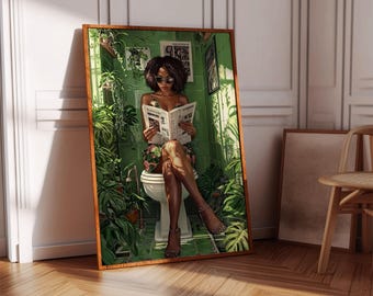 Black Woman Art, Bathroom Wall Art, Black Art Prints, African American Print, Black Art, Colorful Wall Art, Black Wall Art, Maximalist Decor