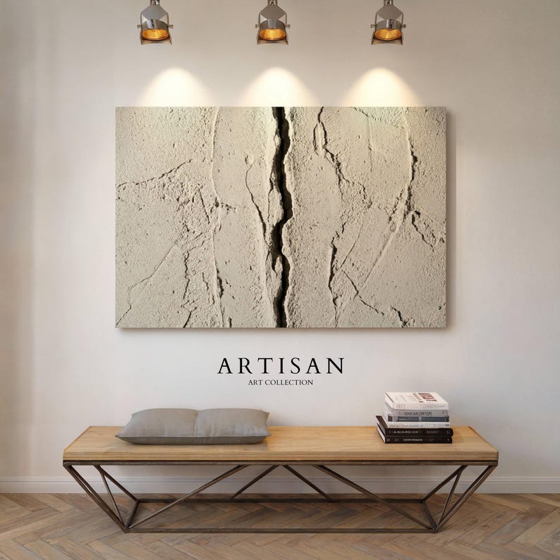 Neo Wabi Sabi Textured Canvas Wall Art, Beige Plaster Crack Abstract ...