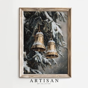 Rustic Christmas Bells Painting, Christmas Wall Art, Christmas Jingle Bells, Moody Christmas Decor, Farmhouse Decor, Printable Art, C187