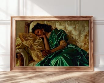 Black Woman Sleeping Print, Black Woman Art, African American Print, Luxury Poster ,African Art, Vintage Oil Painting, Afrocentric Decor