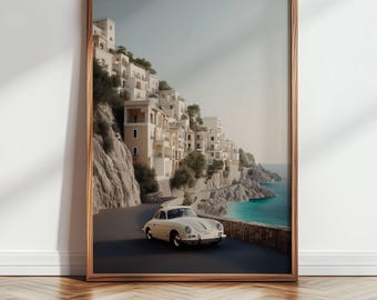 Porsche Wandkunst, Porsche Poster, Porsche 911 Poster, Küsten Wandkunst, Auto Dekor, Vintage Poster, Auto Poster, Geschenke für Ihn, druckbare Kunst