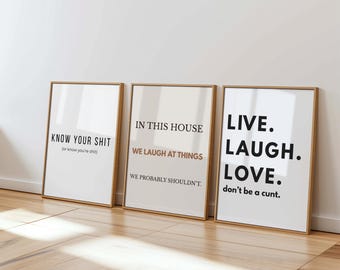 Funny Rude Quote Poster Set of 4, Minimalist Typography Prints, Sarcastic Home Decor, Living Room & Hallway Art, Sweary Wall Prints, 9