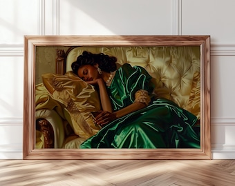 Black Woman Sleeping Print, Black Woman Art, African American Print, African Wall Art, Vintage Original Oil Painting, Printable Art, 100