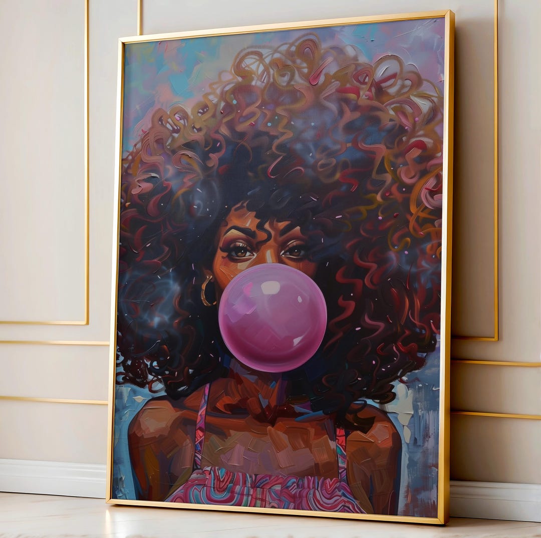 Black Woman Bubble Gum Art | Afro Pop Portrait Print | Colorful