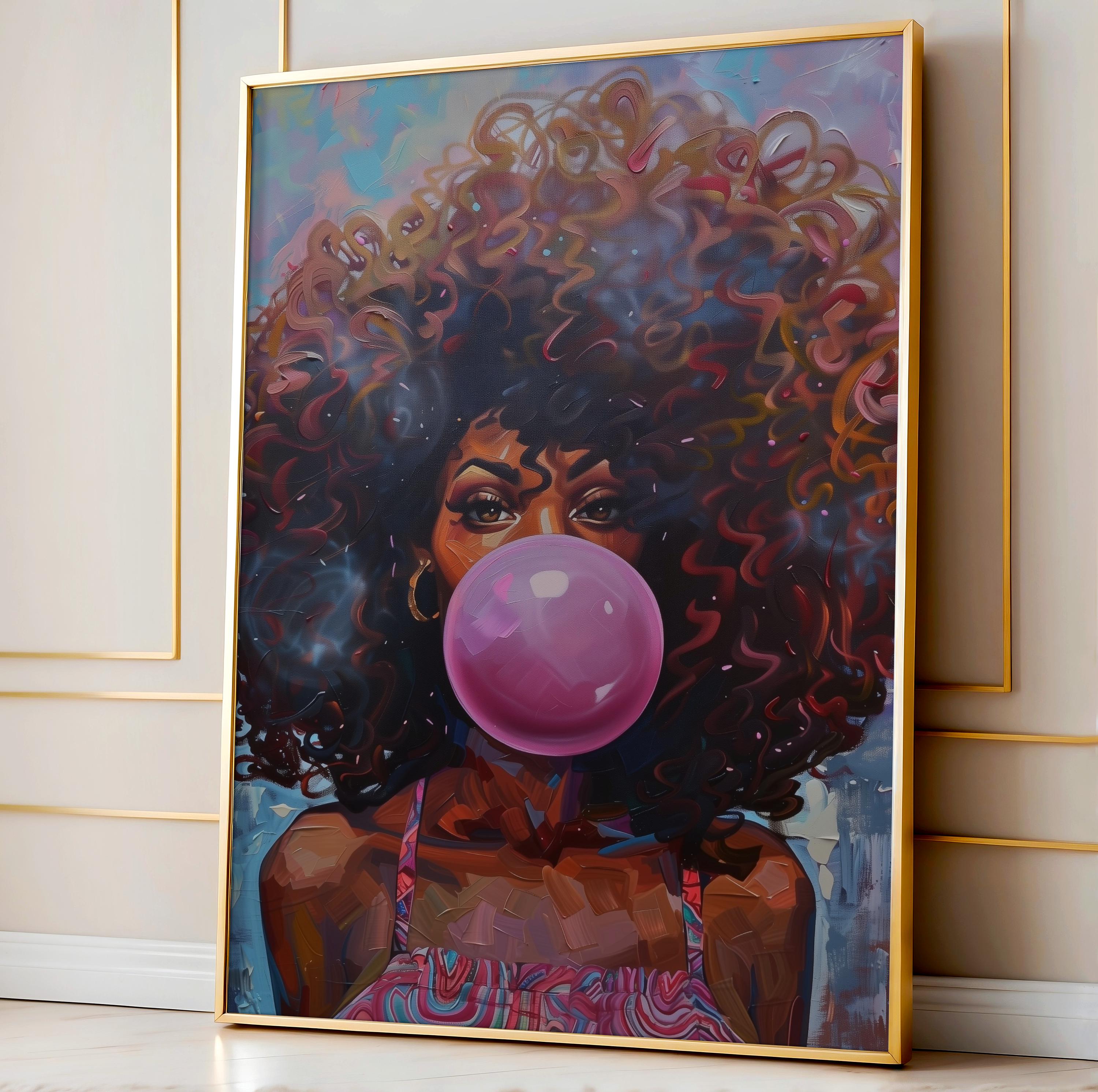 Black Woman Bubble Gum Art | Afro Pop Portrait Print | Colorful