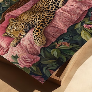 Sleeping Leopard Wall Art, Leopard Poster, Maximalist Wall Art, Colorful Leopard Print, Vintage Oil Painting, Aesthetic Wall Art, Dorm Decor image 6