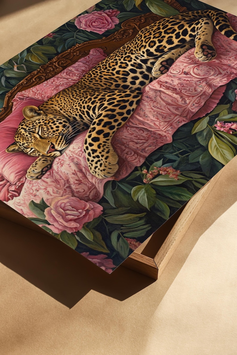 Sleeping Leopard Wall Art, Leopard Poster, Maximalist Wall Art, Colorful Leopard Print, Vintage Oil Painting, Aesthetic Wall Art, Dorm Decor image 6