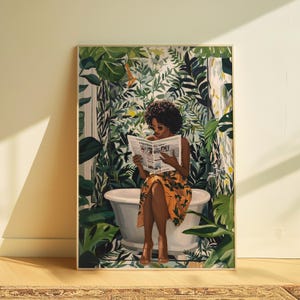 Bathroom Black Art, Black Woman Art, Bathroom Print, Sage Green Wall Art, African American Print, Funky Wall Art, Maximalist Decor, 305