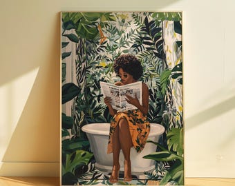 Bathroom Black Art, Black Woman Art, Bathroom Print, Sage Green Wall Art, African American Print, Funky Wall Art, Maximalist Decor, 305