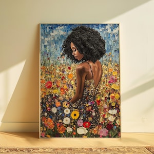 Black Girl Art, Floral Painting, Black Woman, Black Art, Abstract Wall Art, African American Prints, Black Wall Art, Printable Art, 278