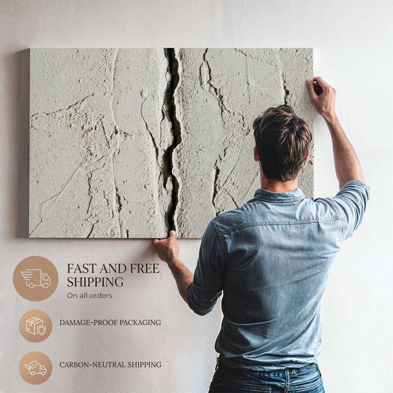 Neo Wabi Sabi Textured Canvas Wall Art, Beige Plaster Crack Abstract ...