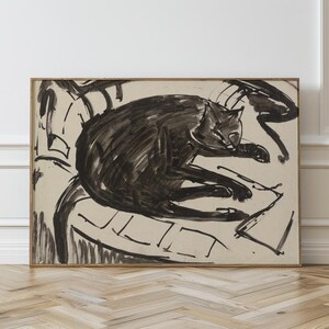 Sleeping Cat Print, Abstract Sketch Print, Cat Poster, Abstract Art, Minimalist Wall Art, Black and White, Cat Lover Gift, Digital Art, 34