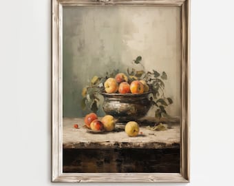 Cuadro vintage de naturaleza muerta con manzanas, lámina rústica para cocina, arte de naturaleza muerta con frutas, lámina de manzanas, arte de cocina de granja, arte imprimible, 61
