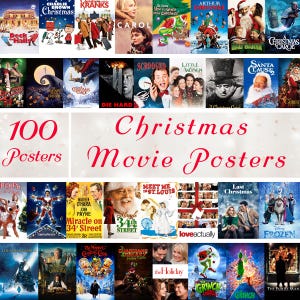 100 carteles de películas navideñas, carteles navideños, impresiones de películas navideñas, carteles retro de los años 90, arte de pared de galería, decoración navideña, arte digital, AC164
