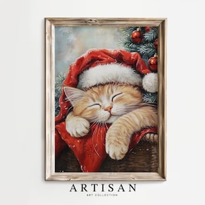 Cute Christmas Cat Poster, Rustic Cat Print, Christmas Animal Poster, Christmas Gift for Cat Lover, Christmas Home Decor, Printable Art, 206