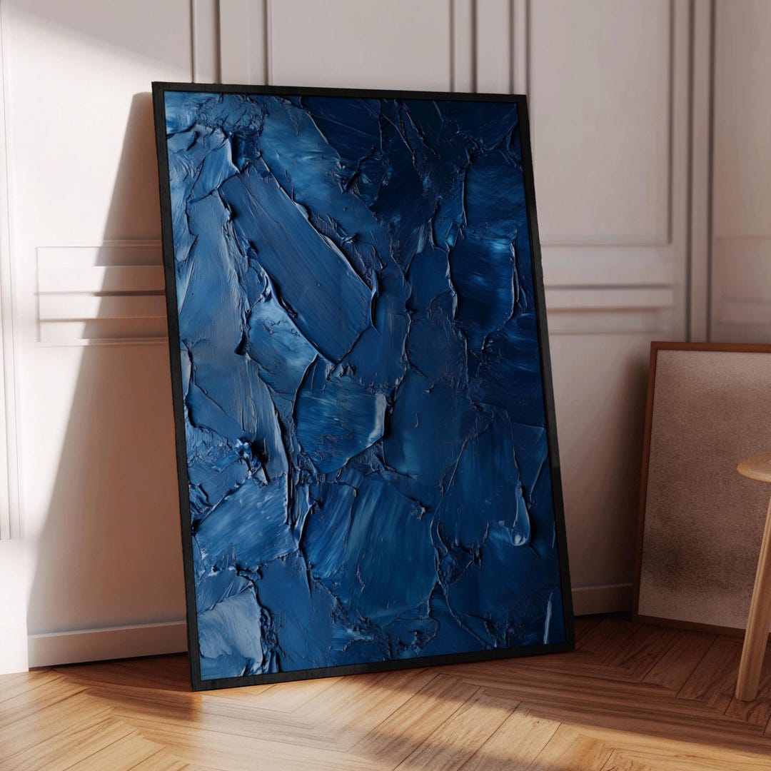 Navy Blue Wall Art, Textured Painting, Abstract Print, Large Wall Art ...