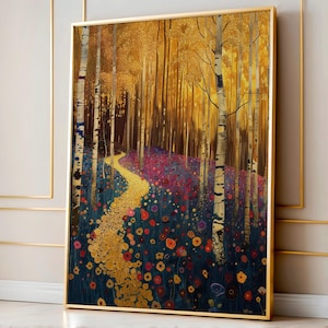 Gustav Klimt Landscape Wall Art, Abstract Poster, Gustav Klimt Painting, Colorful Print, Trendy Wall Art, Forest Wall Art, Living Room Decor