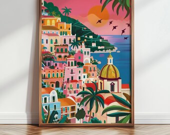 Amalfi Coast Landscape Print, Mediterranean Wall Art, Travel Poster, Coastal Wall Art, City Poster, Travel Print, Printable Art, 97