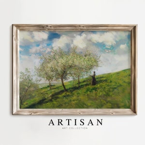 Vintage Apple Picking Painting - English Countryside Art, Farmhouse Wall Decor, Nature Printable Prints, Rustic Woman in Orchard Art Décor