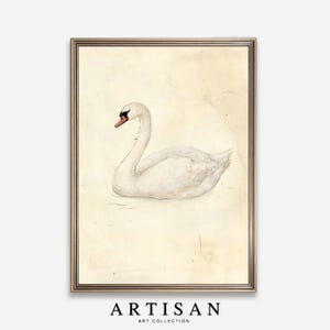 Vintage Swan Sketch Print, White Swan Drawing, Nursery Wall Art, Farmhouse Decor, Animal Illustration, Minimalist Wall Art, Digital Art, 141