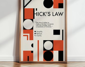 Póster de principios de diseño UX, impresión de la Ley de Hicks, arte tecnológico estilo Bauhaus, regalo para diseñadores de productos, decoración de oficina UI UX, impresión tipográfica 180