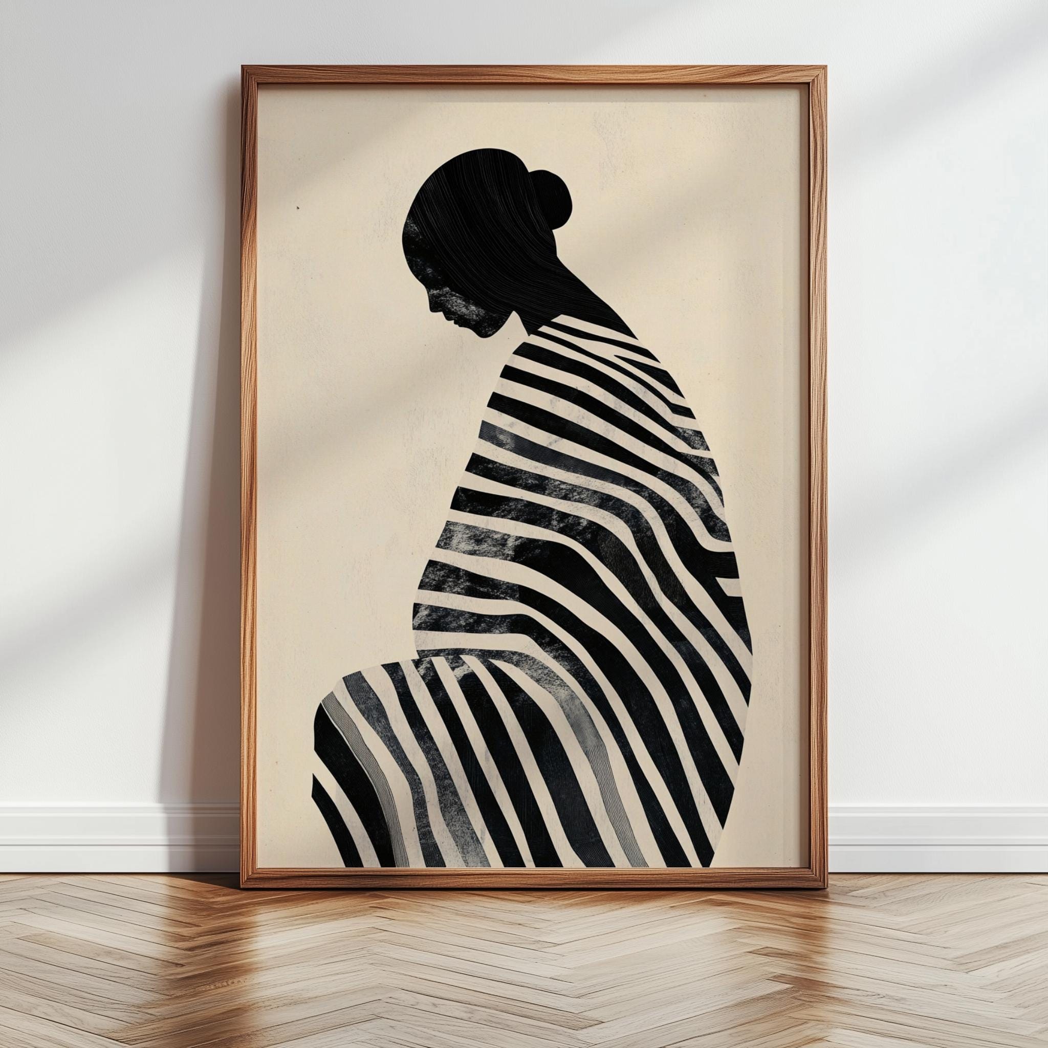 Minimalist Black Woman Art, Feminine Art, Black Wall Art, Japandi