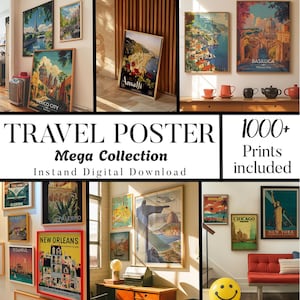 1000 Reiseplakatsammlung, Retro-Reiseplakate, Vintage-Reise-Illustration, Städte-Druck, Land-Druck, Galeriewand, Reise-Kunst, 75