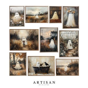 Conjunto de impresiones de fantasmas de Halloween, decoración vintage de Halloween, arte de Halloween, arte mural gótico, impresiones de Halloween, decoración de Dark Academia, arte digital