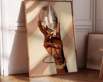 Black Woman Art Print, Black Art, Bar Cart Decor, Black Wall Art, Afrocentric Wall Decor, Bedroom Wall Art, Digital Download