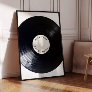 Funky Musik Vinyl Print - Retro Schallplatte Wandkunst, 70er Jahre Musik Poster, Schwarz & Weiß Typografie Dekor, Geschenk für Musikliebhaber, DJ Wanddekor