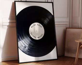 Impresión de vinilo de música funky: arte de pared con discos retro, póster musical de los 70, decoración tipográfica en blanco y negro, regalo imprimible para amantes de la música, decoración de pared de DJ