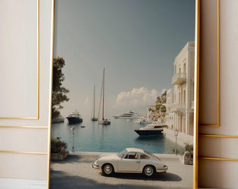 Porsche Wandkunst, Porsche Poster, Porsche 911 Poster, Küsten Wandkunst, Auto Dekor, Vintage Poster, Auto Poster, Geschenke für Ihn, druckbare Kunst