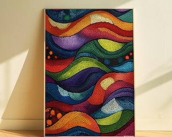 Aboriginal Dot Art Poster, Abstract Art, Abstract Print, Trendy Colourful Art, Large Canvas Wall Art, Boho Modern Decor, Printable Art, A251