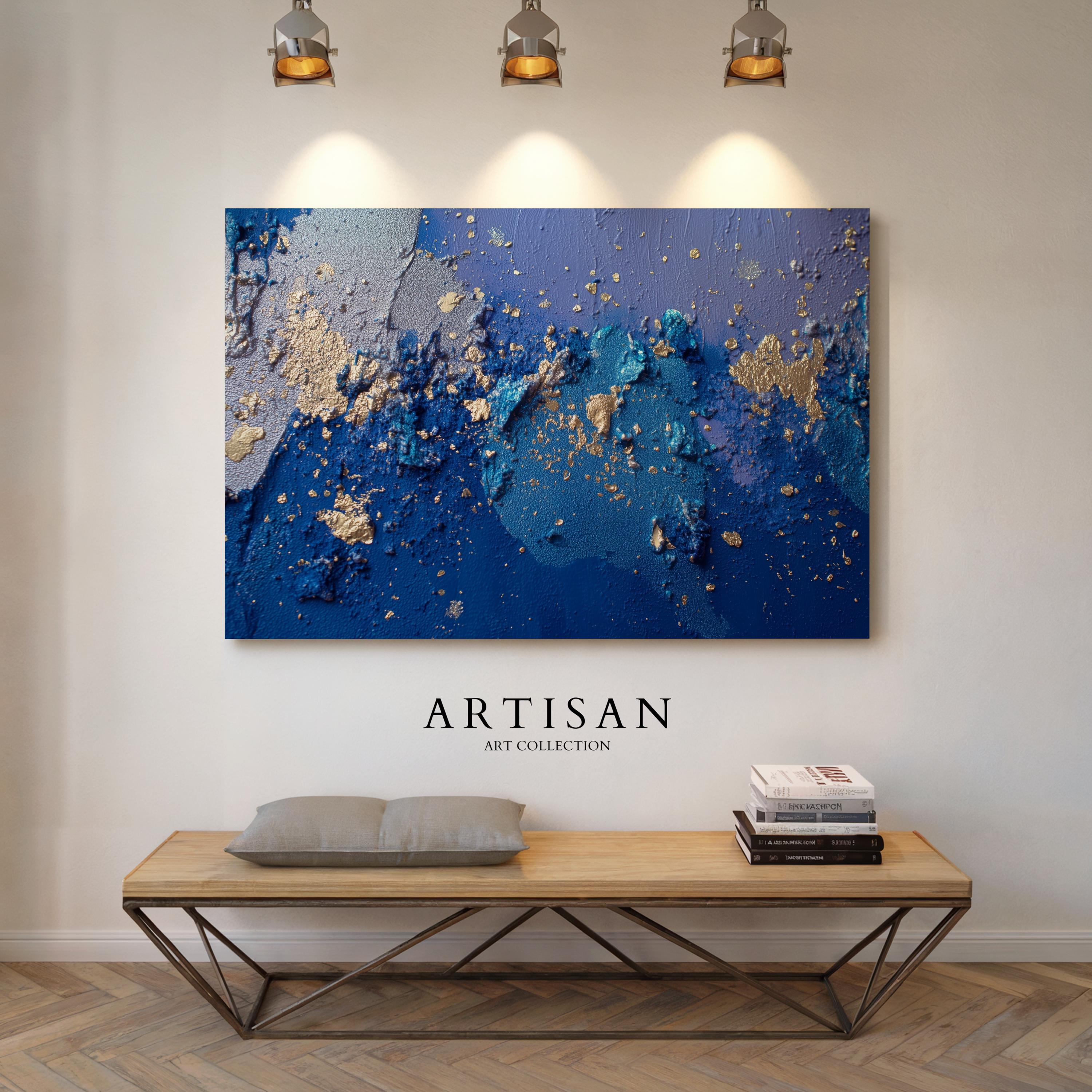 Large Blue Gold Abstract Canvas Wall Art, Luxury Navy Teal Textured ...