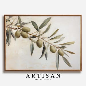 Olive Branch Kitchen Wall Art Print, Neutral Mediterranean Botanical Poster, Rustic Farmhouse Dining Room Decor, Horizontal Wall Art
