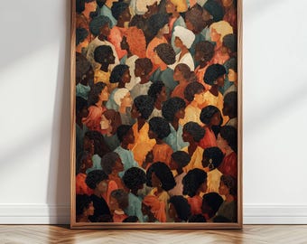 May include: A framed art print featuring a crowd of diverse people, rendered in warm tones. The artwork showcases a multitude of individuals with varying skin tones and hairstyles, creating a sense of unity and community. The wooden frame adds a touch of elegance.