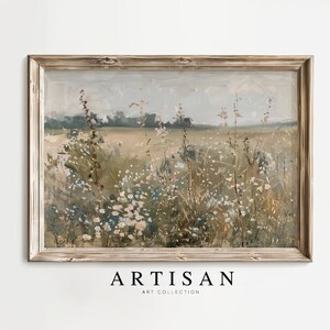 Rustic Meadow Landscape Art Print, Vintage Wildflower Field Painting, Nature Inspired Wall Art, Living Room Decor, Printable Wall Art, AAC37