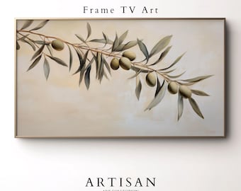 Samsung Frame TV Art, Vintage Olive Branch Print, Sage Green Wall Art, Samsung Frame Art, Mediterranean Art, Botanical Print, Digital Art, 6