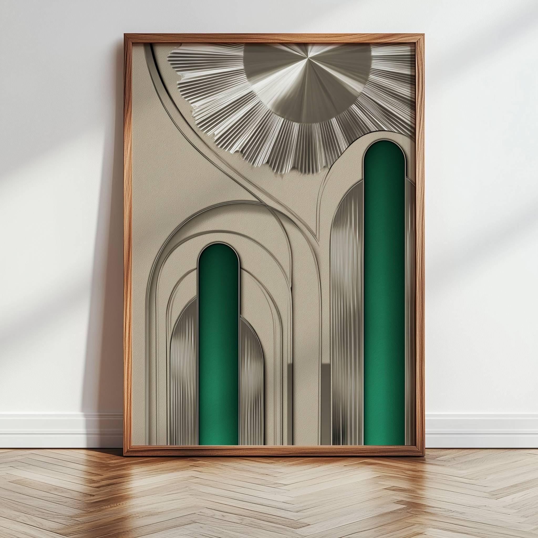 Neo Deco Chrome Wall Art, 2026 Art Deco Revival, Silver and