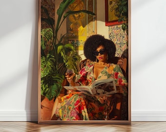 Black Woman Art, Black Art Prints, Black Art, Black Girl Poster, Black Wall Art, Retro Wall Art, Afrocentric Modern Print, Printable Art 400