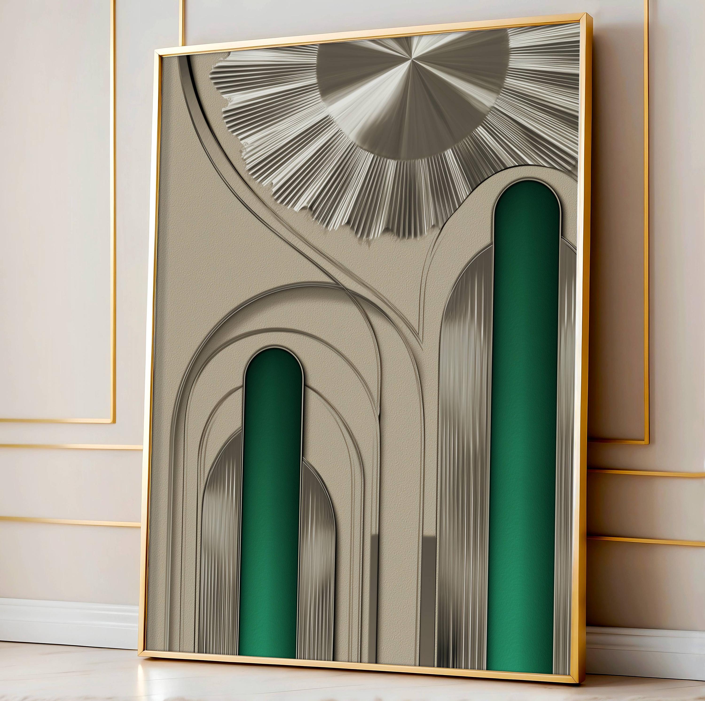 Neo Deco Chrome Wall Art, 2026 Art Deco Revival, Silver and
