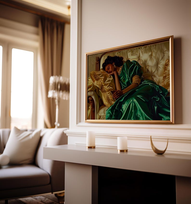 Black Woman Sleeping Print, Black Woman Art, African American Print, Luxury Poster ,African Art, Vintage Oil Painting, Afrocentric Decor image 2