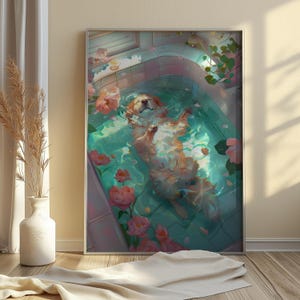 Arte de perro en el baño, arte de perro, arte de baño, decoración maximalista, arte de pared para baño, pintura de perro, decoración de baño, arte de pared imprimible, 135