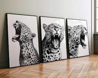 Leopard Wall Art Set of 3, Black and White Art, Luxury Fashion Poster, Minimalist Wall Art, Modern Decor, Aesthetic Wall Art Digital Art 317