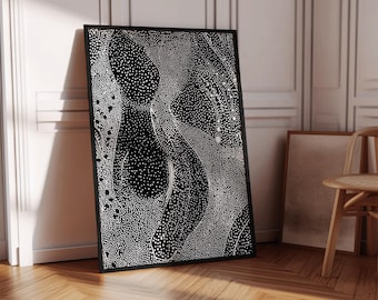Black and White Dot Art Print, Abstract Stippled Pattern Poster, Minimalist Modern Boho Wall Decor, Monochrome Graphic Art, 259