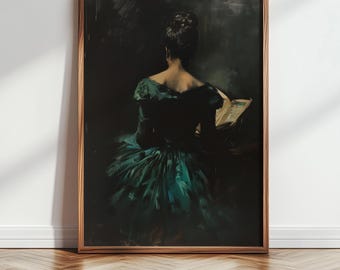 Dark Academia Wall Art Print | Woman Reading Book Poster | Moody Vintage Portrait | Gothic Library Decor | Victorian Style Reading Room Art