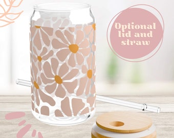 16oz glass with straw reusable glass cup bamboo lid BPA-free drinkware bridesmaid gift poolside beach glass iced coffee cup smoothie cup