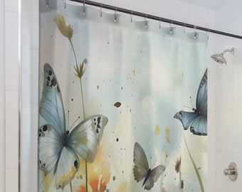 Cottagecore Butterfly Shower Curtain | Floral Bathroom Decor